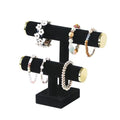 Coward 2 Tier Bracelet Holder Stand, Necklace Bangle Bracelet Watch Display Rack, Jewelry Hairband Scrunchie Organizer Storage Tower for Women (Black Velvet) - color: Black
