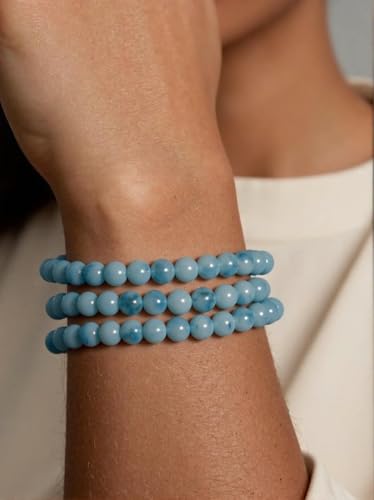 Stone Beads, 45pcs Aquamarine, 8mm Round Loose Beads for Jewelry Making, Bracelets, with Gift Bag, Elastic String & Size Card - color: Aquamarine, size: 8mm
