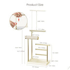 SZQINJI 5 Tier Jewelry Holder Organizer, Gold Jewelry Stand with Velvet Bracelet Holder, Adjustable Height Jewelry Display for Necklaces, Bracelets, Earrings, Rings, Gift Idea for Women, Beige - color: Beige