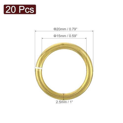 uxcell 20Pcs Open Jump Rings, 20mm/0.79" OD Brass Jump Ring Connectors 2.5mm Thick O Rings for Necklaces Bracelet Jewelry Making Keychain DIY Craft, Gold Tone - size: 20mmx2.5mm