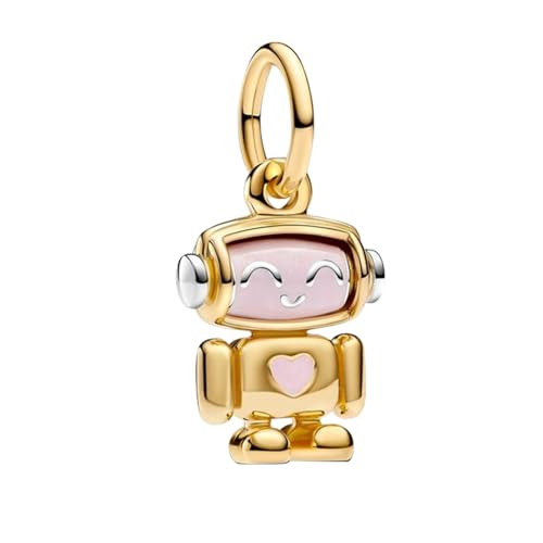 Love Family Friendship Graduation Mothers Nurses Day S925 Bead Pendant Charms for Pandora Bracelets Necklaces, Gifts Women, for Anniversary Birthday Valentines Day Christmas, Silver Gold - style: Robot Charms 14K Gold Plated