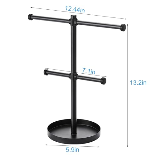 bodkar Necklace Holder Organizer Stand,2-Tier Sturdy Metal Jewelry Stand with Round Tray for Bracelet Bangles Holder Display,12.9" Tall for Long Necklace - color: Black