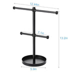 bodkar Necklace Holder Organizer Stand,2-Tier Sturdy Metal Jewelry Stand with Round Tray for Bracelet Bangles Holder Display,12.9" Tall for Long Necklace - color: Black