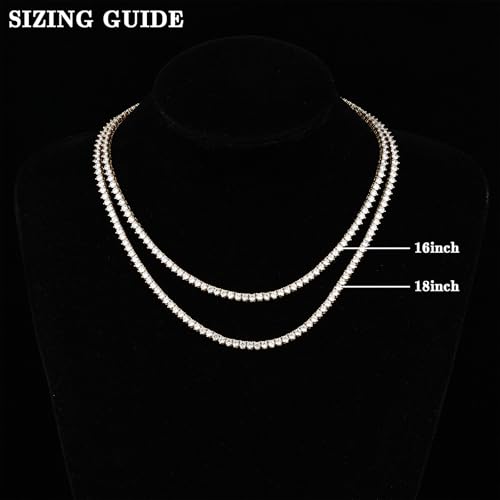BREN 3mm 3 Prong Tennis Necklaces for Women Men, 18K White/Yellow Gold Plated 16/18 inches Round Cubic Zirconia Dainty Chain Jewelry - color: Gold-3mm, size: 18 inch