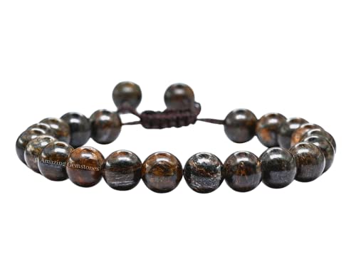 Amazing Gemstone Bronzite Bracelet for Women Men's Gifts - Protection Healing Crystal Bracelet - 8mm Gemstone Beaded Adjustable Bracelet Pulseras Para Hombres Mujer Stocking Stuffers - color: Bronzite