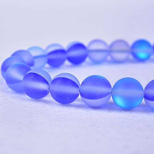 48PCS 8mm Natural Blue Mystic Aura Quartz Gemstone Frosted Matte Titanium Round Loose Spacer Beads 15 inch Full Strand Crystal Healing Power Quartz - color: Blue Mystic Aura, size: 8mm