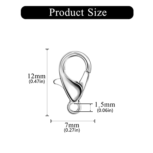 100 Pieces 12x6mm Rhodium Lobster Clasp Set Lobster Claw Clasps for Jewelry Making and Bracelets for DIY Craft Earring Necklace Bracelet Pendant Choker Jewelry Making Findings and Key Chain - color: Rhodium, size: 12x6mm(100pcs)