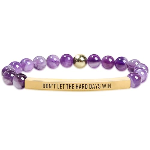 INSYOHO Dont Let the Hard Days Win Bracelet – Inspirational Healing Crystal Bracelet for Women & Men, Agate & Amethyst Beaded Adjustable, Motivational Gift for Stress Relief & Positivity - color: lavender crystal