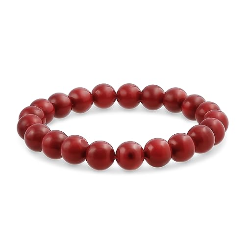Bling Jewelry Natural Multi Color Semi Precious Gemstone Round Bead 8MM Strand Stackable Stretch Bracelet For Women Men Teen Unisex - color: Red Calcite