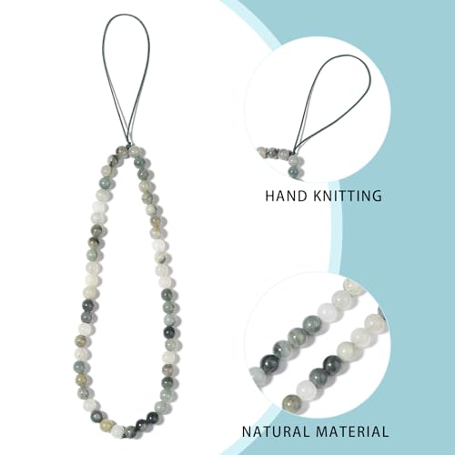 Semi-Precious Gem Stones Beaded Phone Charm Cell Phone Lanyard Wrist Strap Handmade Natural Gemstone Phone Chain string - color: Green Grass Stone