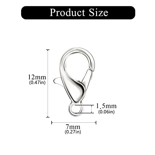 100 Pieces 12x6mm Silver Lobster Clasp Set Lobster Claw Clasps for Jewelry Making and Bracelets for DIY Craft Earring Necklace Bracelet Pendant Choker Jewelry Making Findings and Key Ring Chain - color: Silver, size: 12x6mm(100pcs)