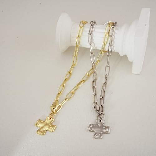 Bheop Chunky Cross Necklace for Women Trendy 14K Gold Silver Layered Statement Cross Pendant Charm Necklace Waterproof Paperclip Herringbone Snake Choker Chain Christian Jewelry Set Gift Non Tarnish - style: GD-2PCS/0.8 inch Cross+Herringbone Necklace