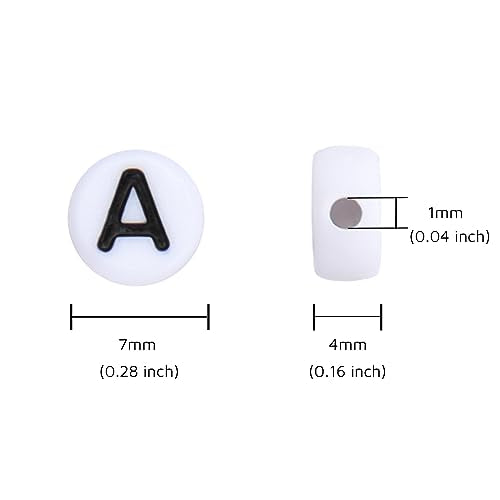 100Pcs Letter Beads - 4x7mm White Round Acrylic Alphabet Beads for Jewelry Making DIY Bracelets, Necklaces & Key Chains - color: A 100Pcs