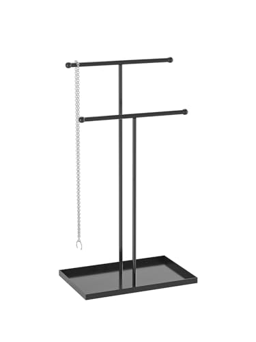 Coward 2 Tier Necklace Stand, Aesthetic Necklace Jewelry Holder, Home Decor Necklace Organizer Stand, Metal Necklace Bracelet Display Rack for Men Women (Black) - color: Black