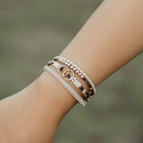 FANCY SHINY Mothers Day Gifts Boho Leather Wrap Bracelet Stackable Infinity Chunky Cuff Bracelets Western Hippie Outfits Jewelry Valentine Gifts for Women - color: Leopard