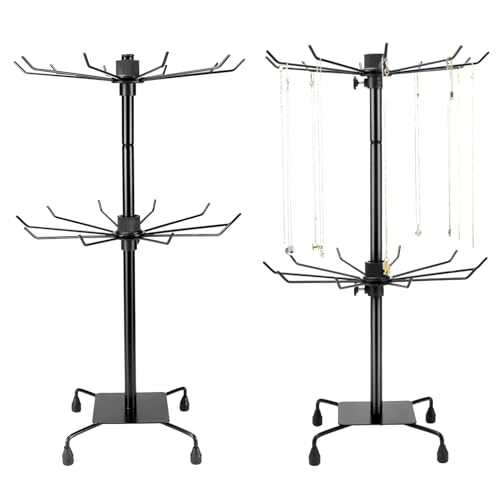 QWORK 2-Tier Rotating Metal Jewelry Display Stand – 2 Pack Adjustable Height Organizer for Necklace, Earrings & Key Rings