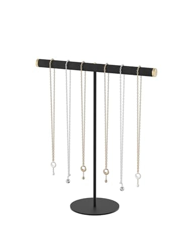 Pangkeep T-Bar Necklace Holder,Jewelry Chains Display Stand for Selling,Velvet Necklace Organizer Stand for Show,Jewelry Tower Tree (Black) - color: Black