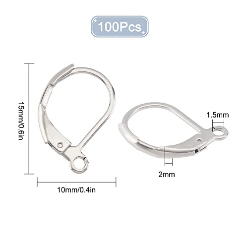 SUNNYCLUE 1 Box 100Pcs Leverback Earring Hooks 304 Stainless Steel Earwires Earrings Hook Bulk with Loop Leverbacks Ear Lever Back for Jewelry Making Findings Ear Backs Closed Clasps - color: 100pcs Stainless Steel Leverback Earwires