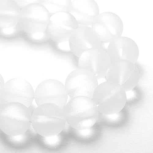uxcell Matte Crystal Glass Beads 6mm Synthetic Frosted Shining Semi-Precious Round Loose Beads Synthetic Moonstone for Jewelry Making DIY Bracelet, White Silver - color: White Silver, size: 6mm