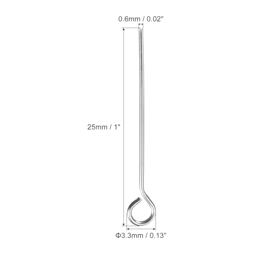 PATIKIL 200Pcs 304 Stainless Steel Jewelry Eye Pins 25mm 22 Gauge Silver Open Eye Pins for Jewelry Making DIY Craft Necklaces Bracelets Earrings - color: Silver, size: 25mm