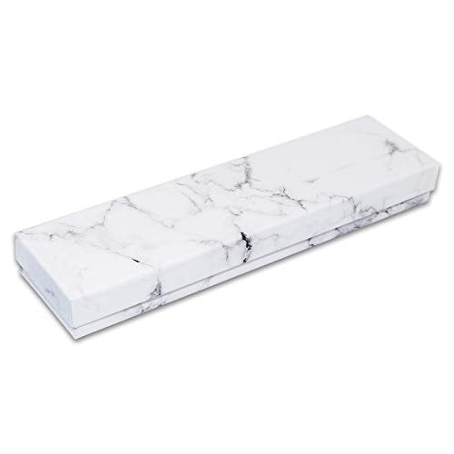 TheDisplayGuys - 25-Pack #82 Cotton Filled Cardboard Paper Jewelry Boxes Gift Case - Marble White (8.0" x 2.0" x 1.0") - for Shipping or Storage - size: 1 Count (Pack of 25), style: 8.0" x 2.0" x 1.0" (#82)
