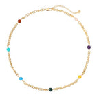 MTMY Beaded Necklaces for Women 14K Gold Plated Dainty Colorful Green/Rose Beaded Pearl Choker Necklace Delicate Boho Choker Necklace Jewelry Gift - style: 7 Color beads