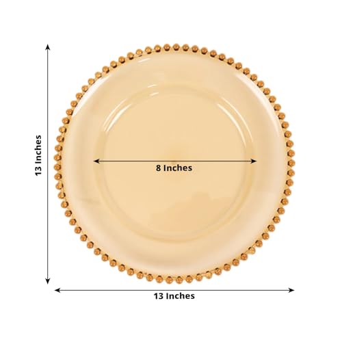 13" Charger Plates - Set of 12 - Amber Round Acrylic Disposable Chargers with Beaded Rim, Ideal for Dinner Party Wedding Bulk Events - color: Amber, size: 13" Charger Plate, 12 Pack