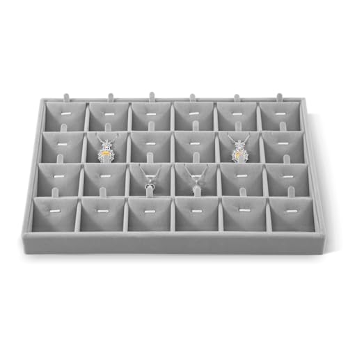 Stackable Jewelry Trays, Velvet Earring Box,Premium Necklace Box,Luxury Jewelry Display Case,Grey Pendant Trays - color: Grey, size: 24 Grid Pendant Tray