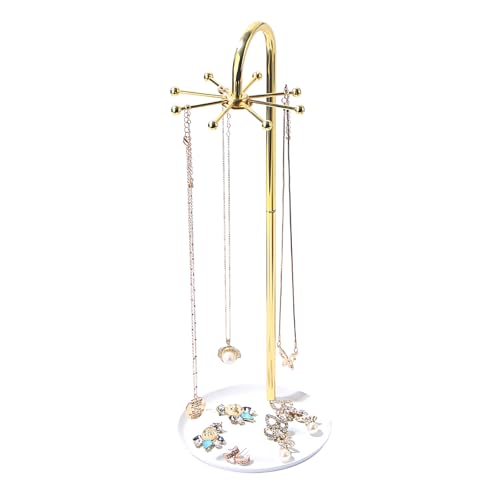 Necklace Holder, Rotating Necklace Display for Vendors, Metal Jewelry Display Stand, Hanging Pandent Chain Tower Rack with 8 Hooks