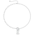 Yoosteel Pearl Initial Necklace for Women, Dainty Pearl Chain Choker Initial Necklaces for Women Toggle Clasp Paperclip Link Chain Necklace Jewelry Gifts - color: Silver, style: E