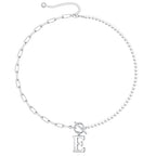 Yoosteel Pearl Initial Necklace for Women, Dainty Pearl Chain Choker Initial Necklaces for Women Toggle Clasp Paperclip Link Chain Necklace Jewelry Gifts - color: Silver, style: E