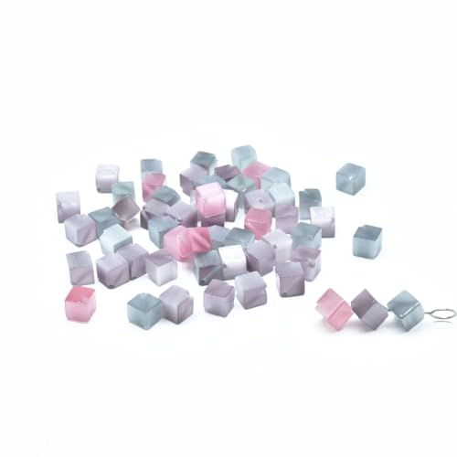 33pcs 8mm Mixed Colors Cat's Eye Diagonal Cube Stone Loose Gemstone Beads Semi-Precious Craft Supplies for DIY Jewelry Making - color: DiagonalCube8mm Mixed Colors