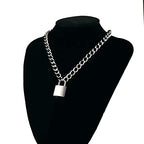 DIBOLA Padlock Necklace Stainless Steel Lock Chain for Men Women Silver 18-24 inch - color: Silver3