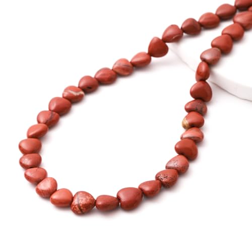 10mm Natural Red Stone Beads Heart Shape DIY Loose Gemstone Energy Healing Crystal Charms for Jewelry Making Handmade - color: Red Stone