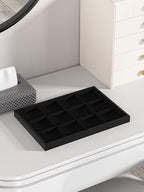 Drawer Jewelry Organizers And Storage,Velvet Bracelet And Ring Display Small Tray,Dresser Jewelry Drawer Organizer Inserts Containers,Earring And Necklace Holder Box (Black 12 Grids) - style: Black 12 Grids