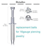QWALIT Piercing Taper Threadless Insertion Tool - Titanium Labret Pin 16g, 18g, 20g - color: D13 - Silver Threaded+Threadless Tool