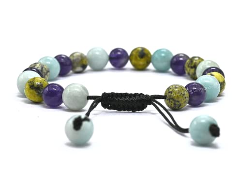 Amazing Gemstone Bracelet for Headaches and Migraines - Amazonite Serpentine Amethyst Bracelet Set for Men Women Healing Calming Anxiety Stress Relief Gifts Pulseras Para Hombres Mujer (Adjustable) - color: Headache & Migraine