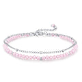 Peridot Stand Silver Gold Bracelets, Handmade Birthstone Stack Bracelet Crystal Gemstones Bead Chain Gift for Women, 8" - color: Silver-10-Oct Pink tourmaline