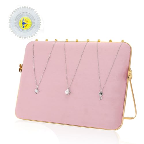BBV Necklace Display Stands for Selling with Velvet, Large Metal Necklace Organizer Holder Stand Grey & Beige Gold for Craft Shows, Exhibidores, Vendors, Jewelry Display Stand (Pink) - color: Pink