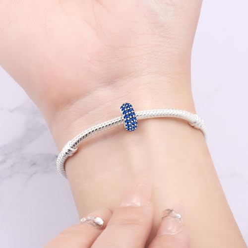 Spacer Stopper Beads for Bracelets & Necklaces, 925 Sterling Silver Beads | Smooth & Pave Cubic Zirconia (White, Blue, 18K Gold Plated) | Anti-Slide Separator Charms S925 Women Jewelry - color: 2Pcs Blue CZ Spacer