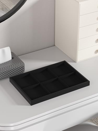 Drawer Jewelry Organizers And Storage,Velvet Bracelet And Ring Display Small Tray,Dresser Jewelry Drawer Organizer Inserts Containers,Earring And Necklace Holder Box (Black 6 Grids) - style: Black 6 Grids