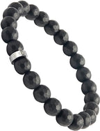 Forge & Foundry Faceted Matte Black Onyx Stone Beaded Bracelet | Custom Signature Stainless Steel Bead | ‘Pindar’ | 8mm and 10mm Bead Desgins | Refined Hand-Crafted Jewelry - color: 8mm Silver, size: Medium
