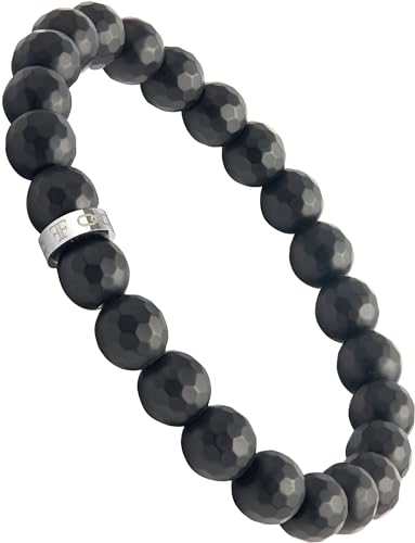 Forge & Foundry Faceted Matte Black Onyx Stone Beaded Bracelet | Custom Signature Stainless Steel Bead | ‘Pindar’ | 8mm and 10mm Bead Desgins | Refined Hand-Crafted Jewelry - color: 8mm Silver, size: Medium