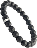 Forge & Foundry Faceted Matte Black Onyx Stone Beaded Bracelet | Custom Signature Stainless Steel Bead | ‘Pindar’ | 8mm and 10mm Bead Desgins | Refined Hand-Crafted Jewelry - color: 8mm Silver, size: Large