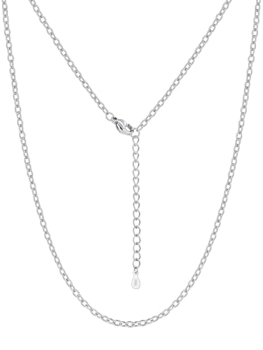 Silvora Necklace Chain for Women, 2MM Silver Chains Rolo Cable Necklace 316L Stainless Steel 14K Gold Plated Black Rose Gold Plated Womens Chain for Pendant 14"-30" Length - color: Silver, size: 24 Inch