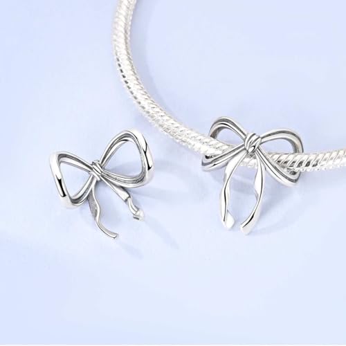 LAZA 925 Sterling Silver Charm for Bracelet Necklace Dangle Love Mom Butterfly Party Charm Beads Pendants DIY Jewelry for Women - color: Bow Tie