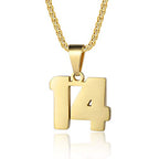 Number Necklaces Personalized Necklaces 18K Gold Plated Initial Number Pendant Stainless Steel Chain Sports Necklaces for Men Women - color: Gold, style: 14