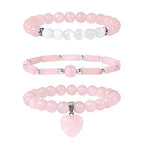 Vinswet Healing Crystal Beaded Bracelets for Women,Natural Amethyst Gemstones Bracelet,Anxiety Stress Relief Heart Charm Bracelet Handmade purple Jewelry Gifts for Women - color: Rose Quartz&Moonstone