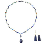 2 Pcs Boho Lapis Lazuli Jewelry Set for Women - Handmade Natural Stone Beaded Long Necklace with Oval Lapis Lazuli Pendant & Trapezoid Lapis Lazuli Earrings | Vintage Elegance | Ideal Gift for Her - style: Lapis Lazuli Pendant