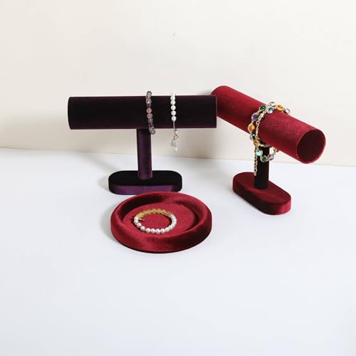 Bracelet T Bar Display for Selling, Wahtch Stand Jewelry Display, Velvet Bangle Holder Organizer【Purple】 - color: Purple